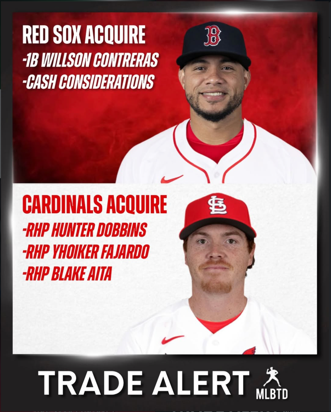 MLB Transactions Daily Red Sox and Cardinals trade alert graphic